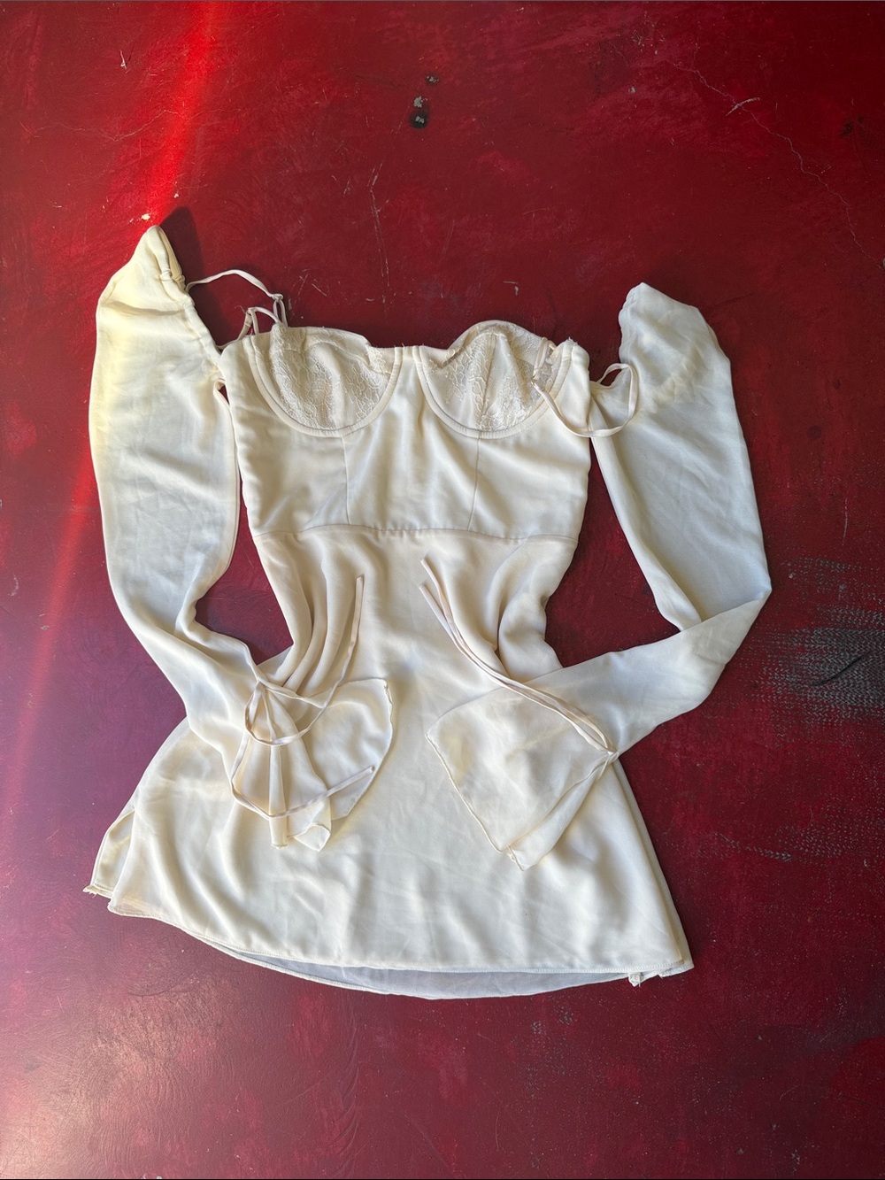 Oh Polly Cream Long Sleeve Corset Mini Dress